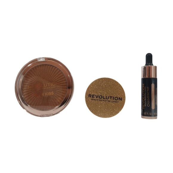 Makeup Revolution Skin Kiss Highlighter Champagne Liquid and Powder Set. - Picture 4 of 7